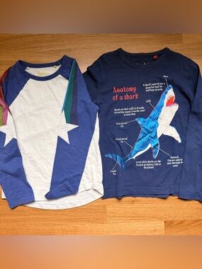 Mini Boden  Navy Shark Graphic Long-Sleeve Tee and stars long sleeved (size 7-8)